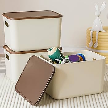 小物入れ　化粧品入れなどに ブラウンホワイト Amazon｜MJKQ9 インボックス 幅35 奥行25 高さ20.5cm フタ付き 収納